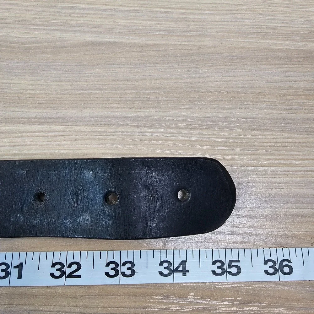 Mens Leather Work Belt 32 S Black 80s Winchester Western Heavy Buckle Pony Rodeo